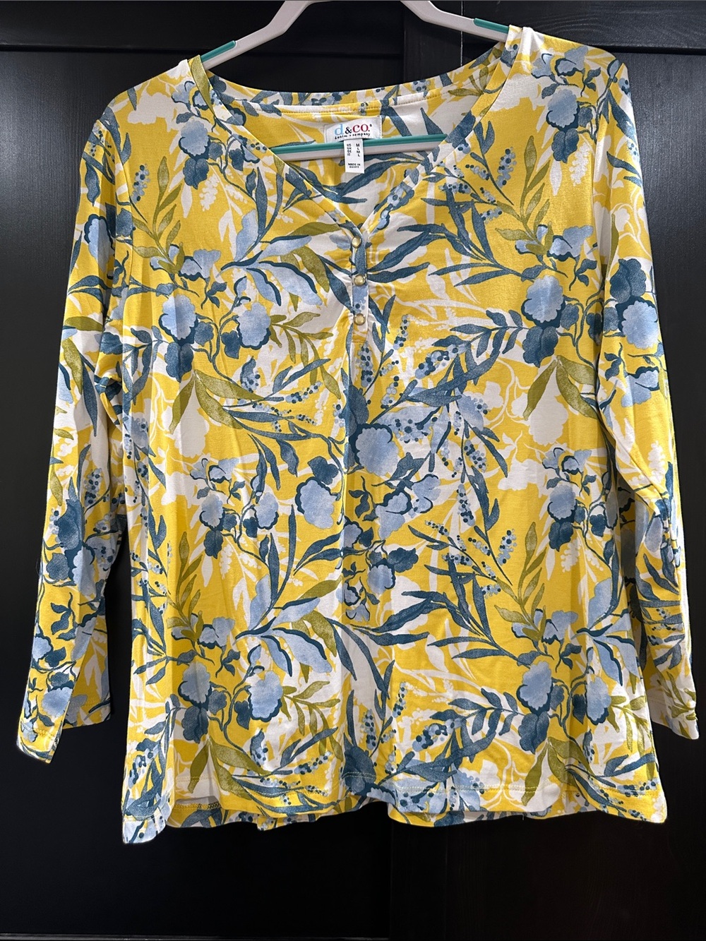 d&Co. Yellow Floral Long-Sleeve Henley Top